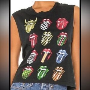 Daydreamer Rolling Stones Tank Top - Black with Multicolor lips